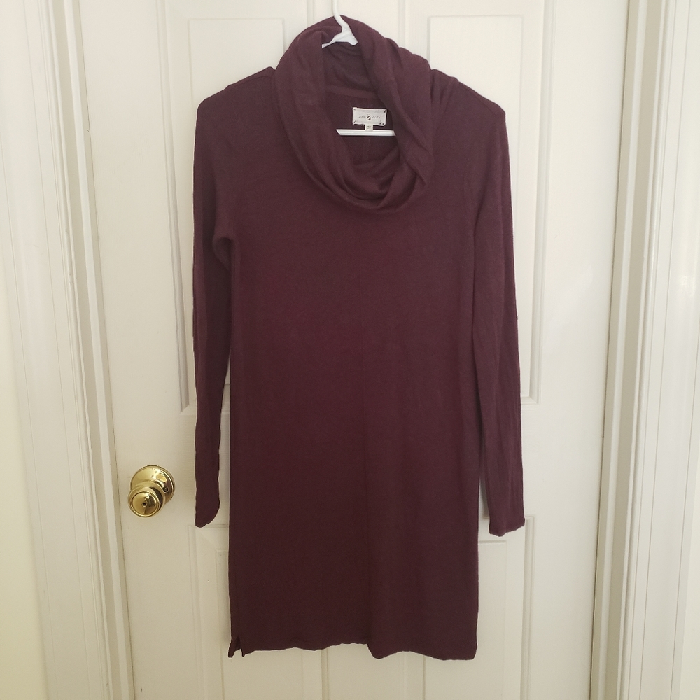 Lou & Grey Cowl Neck Sweater‎ Mini Dress Maroon Burgundy Size Extra Small - Picture 2 of 9